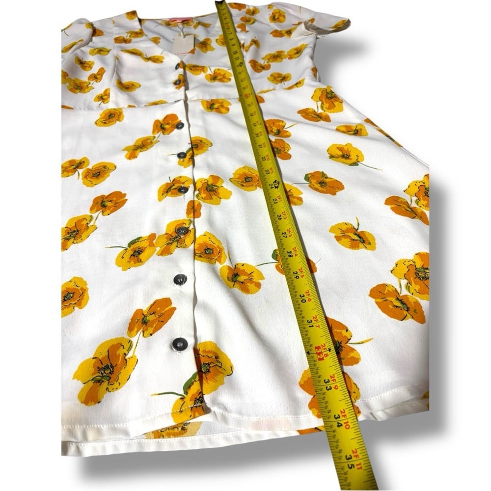 re:named New With Tags V-neck White Mini Dress with Yellow Floral Accents - Picture 12 of 16